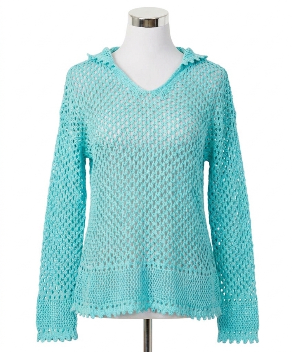 NEW FRENCH KYSS v-neck crochet hoodie in aqua